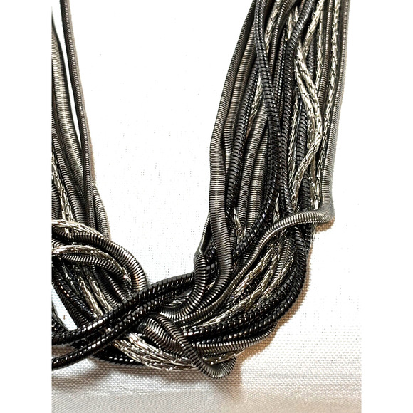 Kiam Family Silver Tone, Chunky Multi Strand Silver & Black Chain Necklace Bold - Picture 2 of 9